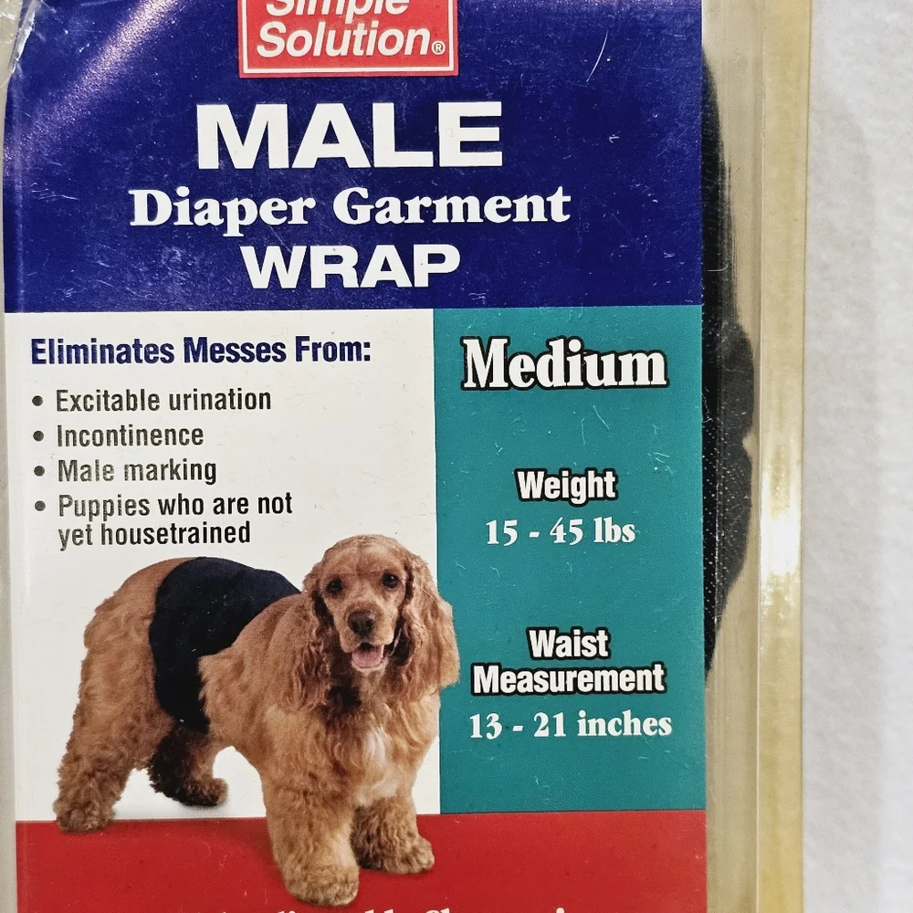 New Simple Solution Male Diaper Garment Wrap For Dogs Size Medium 15-45 LBS